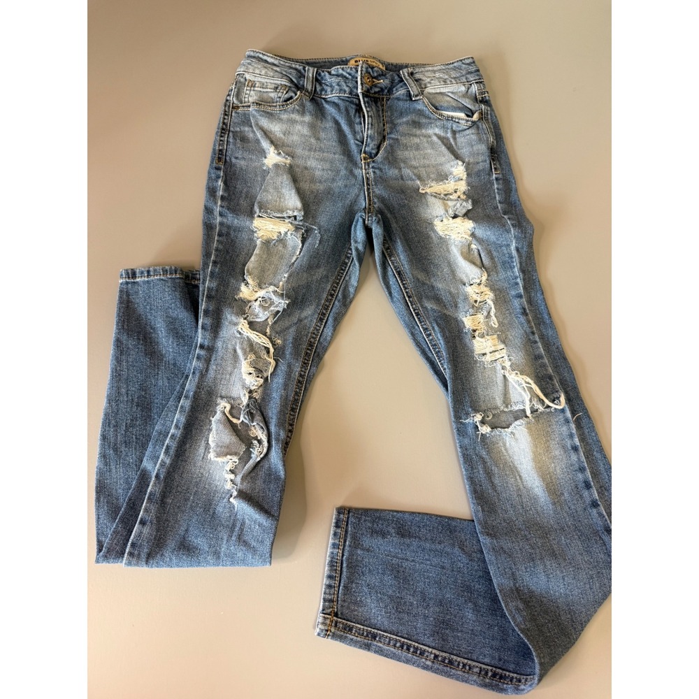 Blue Spice Womens Distressed Skinny Jeans Medium Wash Ripped Denim Size 3